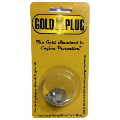 Gold Plug AP-03 is a M12 x 1.25 magnetic drain plug with a 15 mm hex head. Retail Packet