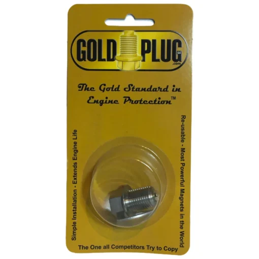 Gold Plug AP-01 is a 1/2" diameter magnetic drain plug with a 14 mm hex head in retail packaging